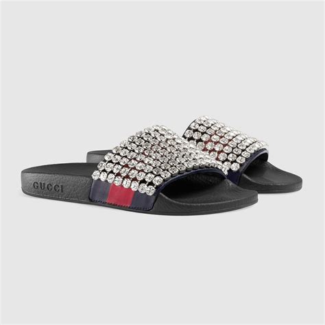 gucci web slide with crystals replica